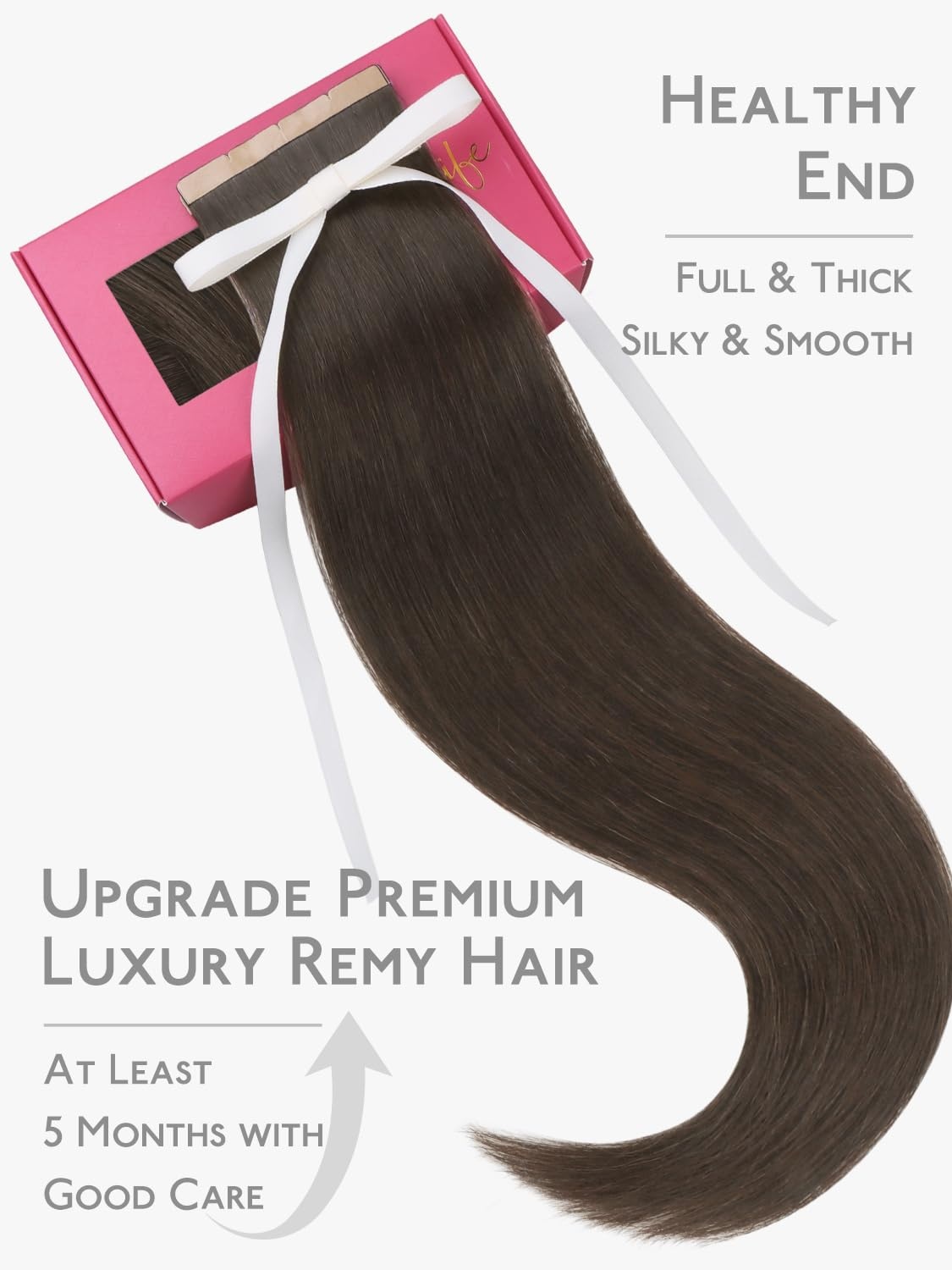 imageWENNALIFE Genius Seamless Tape in Hair Extensions Real Human Hair 18 inch 50g 20pcs Light Ash Brown Tape in Hair Extensions Remy Human Hair Luxury Invisible Straight Hand Tied Inspired Edge Tape ins8cm1C Cool Dark Brown