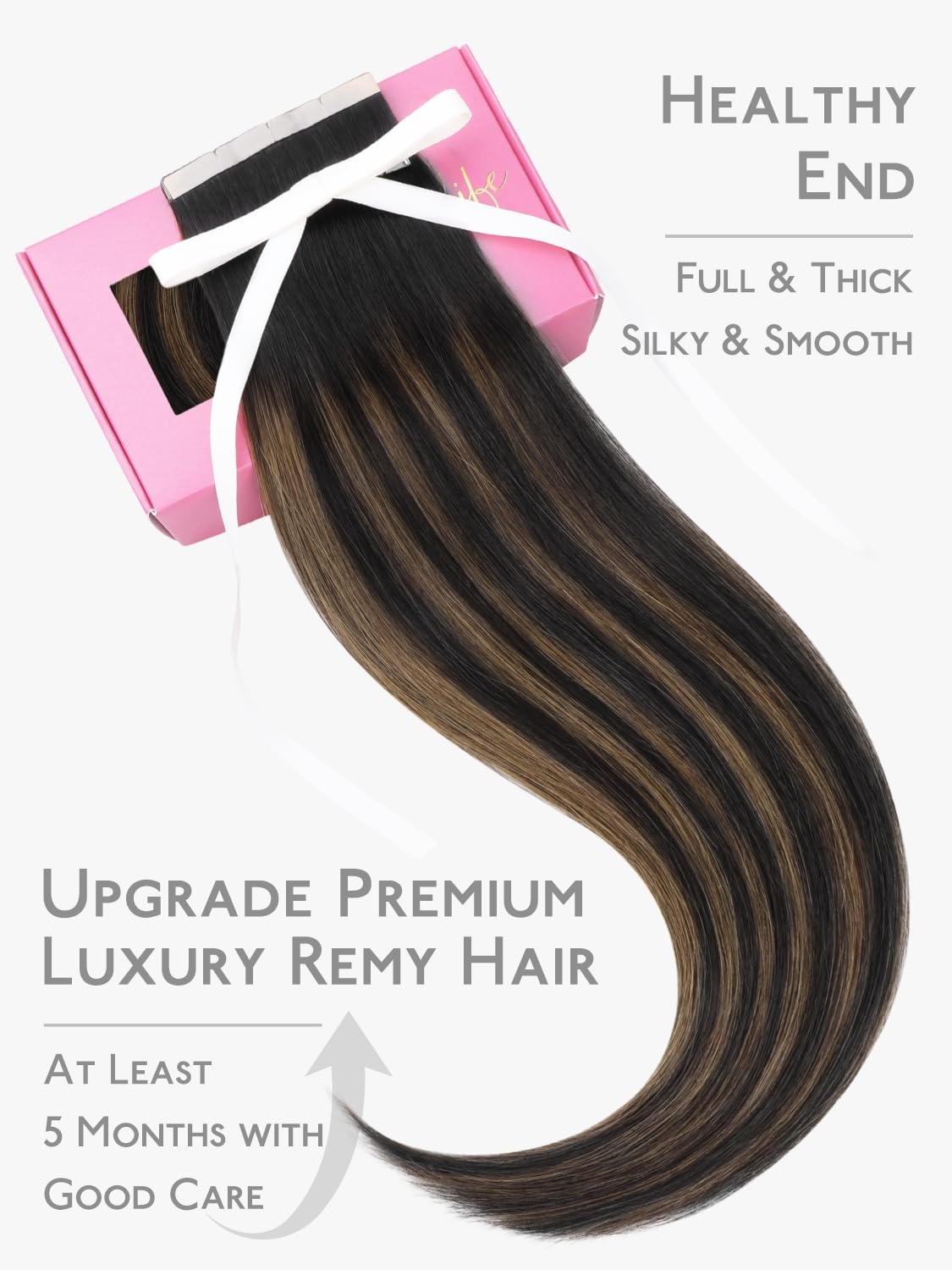 imageWENNALIFE Genius Seamless Tape in Hair Extensions Real Human Hair 18 inch 50g 20pcs Light Ash Brown Tape in Hair Extensions Remy Human Hair Luxury Invisible Straight Hand Tied Inspired Edge Tape ins8cm1B61B Balayage Natural Black to Chestnut Brown