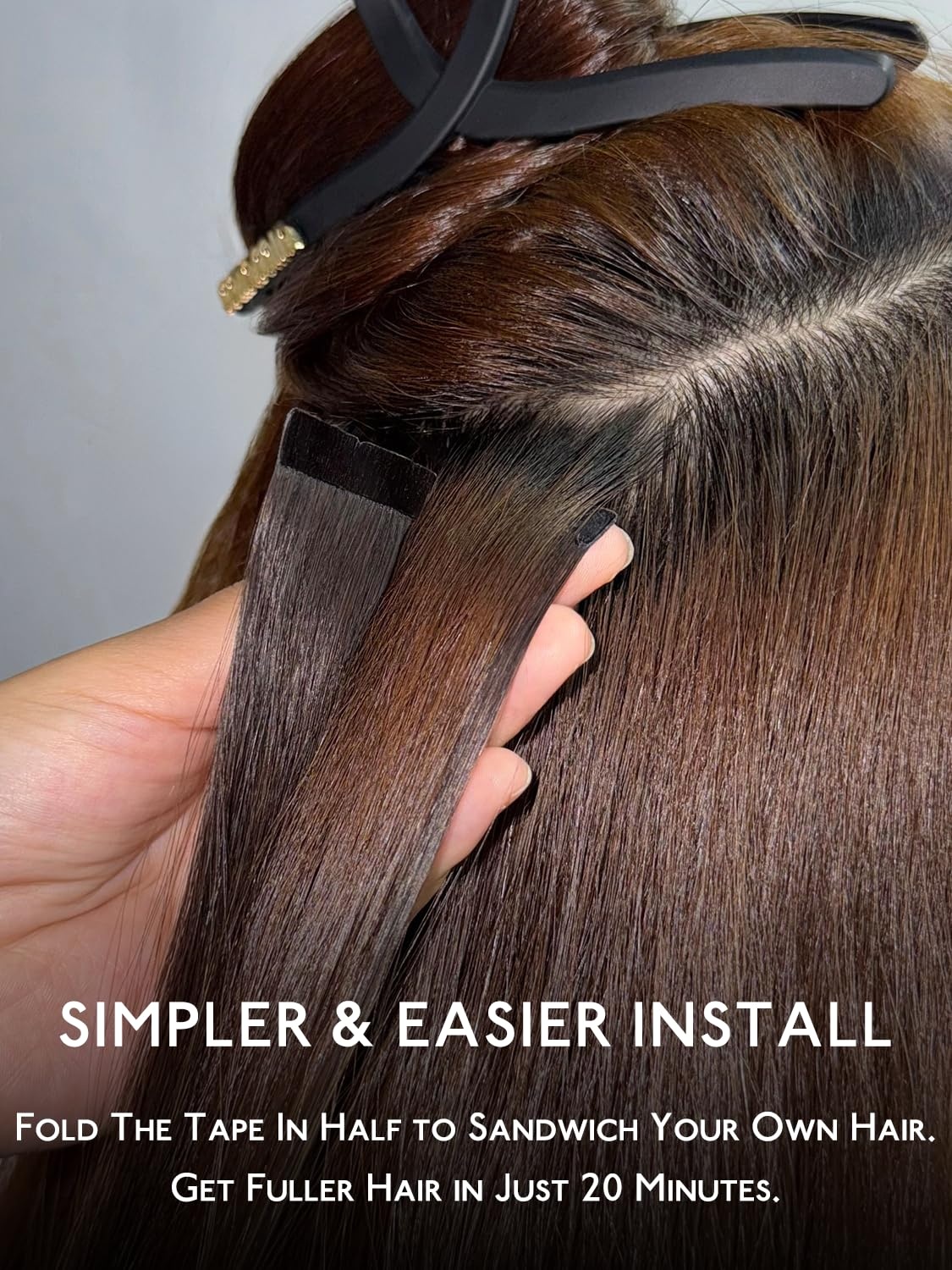 imageWENNALIFE Genius Seamless Tape in Hair Extensions Real Human Hair 18 inch 50g 20pcs Light Ash Brown Tape in Hair Extensions Remy Human Hair Luxury Invisible Straight Hand Tied Inspired Edge Tape ins8cm38613 Ombre Walnut Brown to Ash Brown and Bleach Blonde
