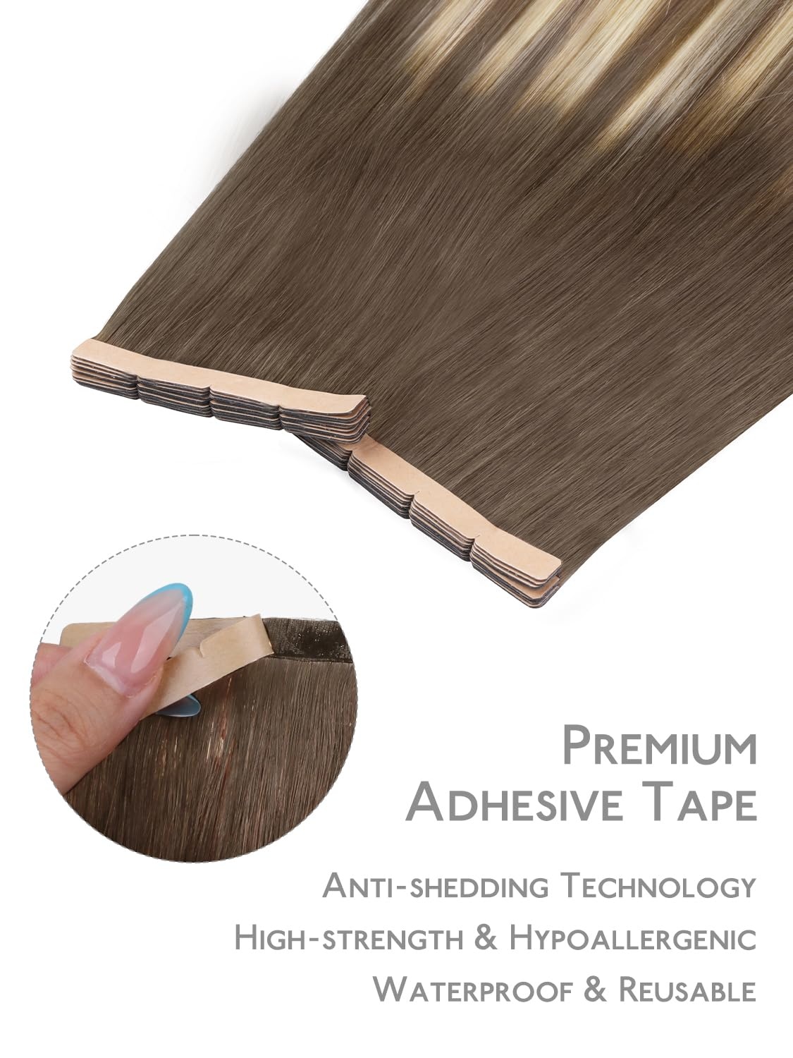 imageWENNALIFE Genius Seamless Tape in Hair Extensions Real Human Hair 18 inch 50g 20pcs Light Ash Brown Tape in Hair Extensions Remy Human Hair Luxury Invisible Straight Hand Tied Inspired Edge Tape ins8cm960 Ombre Sandy Brown to Platinum Blonde
