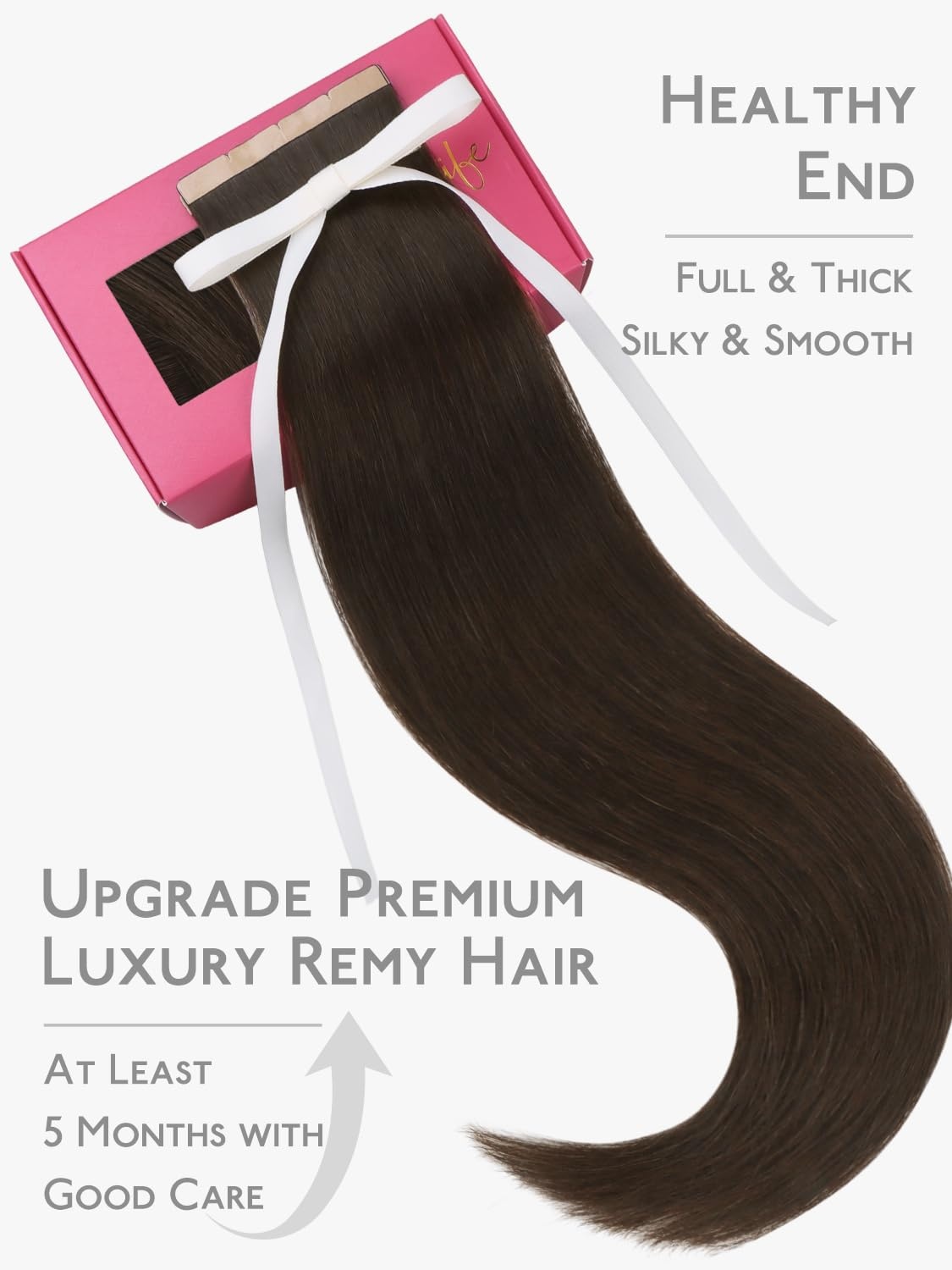 imageWENNALIFE Genius Seamless Tape in Hair Extensions Real Human Hair 18 inch 50g 20pcs Light Ash Brown Tape in Hair Extensions Remy Human Hair Luxury Invisible Straight Hand Tied Inspired Edge Tape ins8cm2A Light Dark Brown