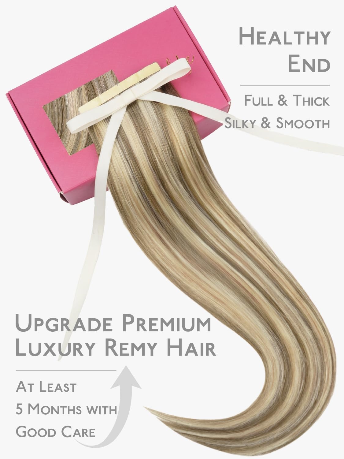 imageWENNALIFE Genius Seamless Tape in Hair Extensions Real Human Hair 18 inch 50g 20pcs Light Ash Brown Tape in Hair Extensions Remy Human Hair Luxury Invisible Straight Hand Tied Inspired Edge Tape ins8cm8B60B Ash Brown with Platinum Blonde Highlights