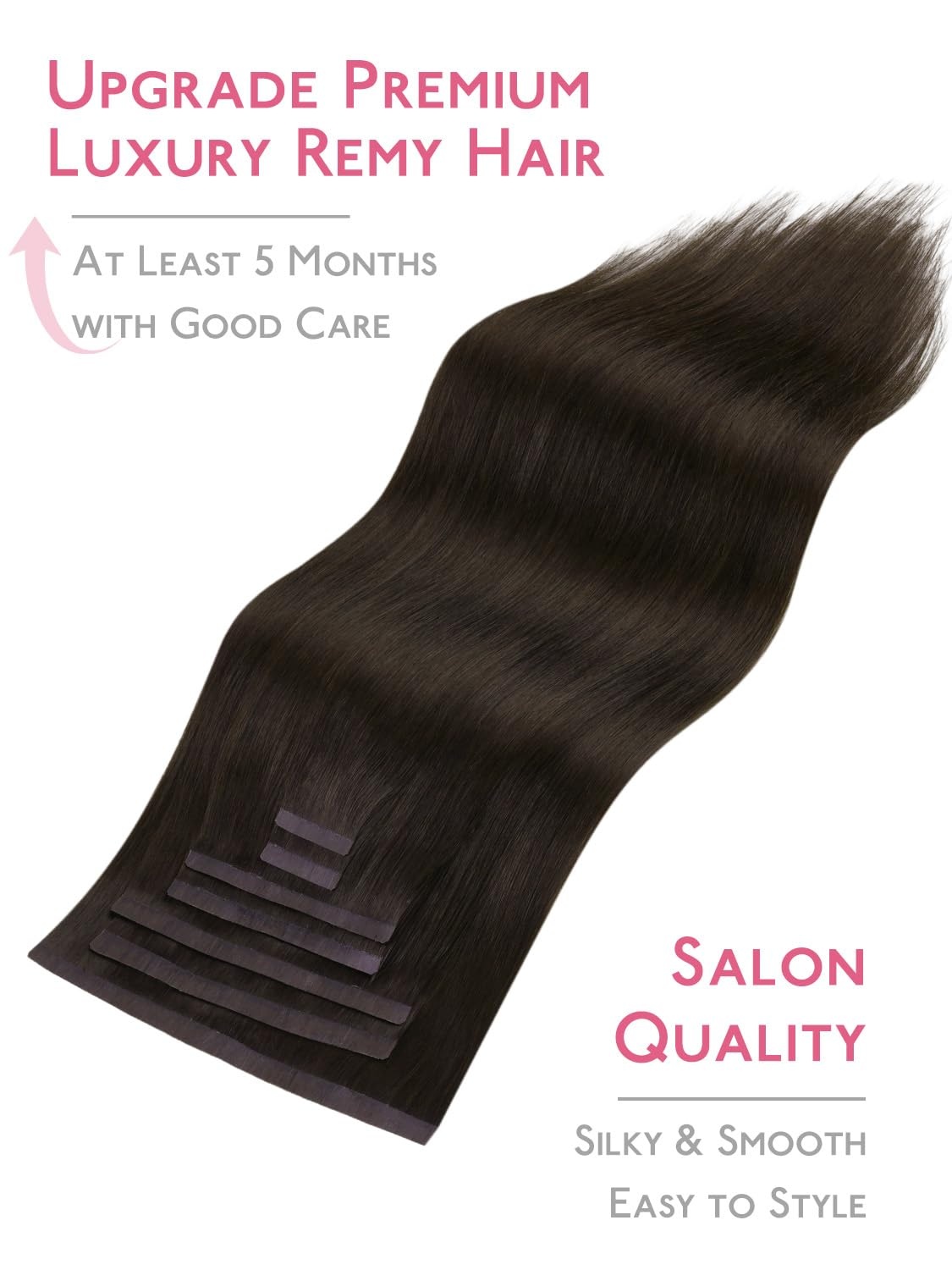imageWENNALIFE Genius Seamless Tape in Hair Extensions Real Human Hair 18 inch 50g 20pcs Light Ash Brown Tape in Hair Extensions Remy Human Hair Luxury Invisible Straight Hand Tied Inspired Edge Tape insC2 Dark Brown