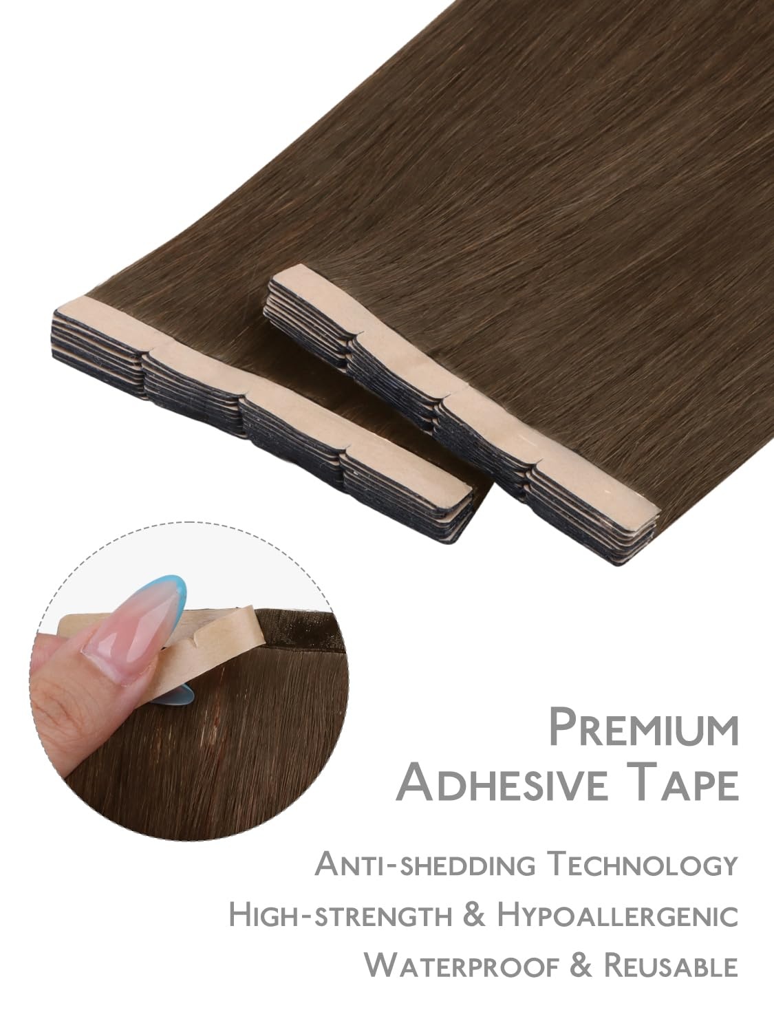 imageWENNALIFE Genius Seamless Tape in Hair Extensions Real Human Hair 18 inch 50g 20pcs Light Ash Brown Tape in Hair Extensions Remy Human Hair Luxury Invisible Straight Hand Tied Inspired Edge Tape ins8cm5D Cool Ash Brown