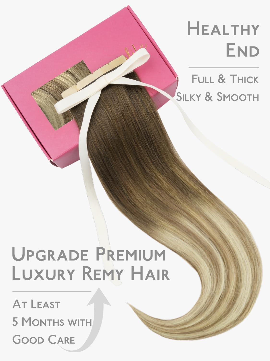 imageWENNALIFE Genius Seamless Tape in Hair Extensions Real Human Hair 18 inch 50g 20pcs Light Ash Brown Tape in Hair Extensions Remy Human Hair Luxury Invisible Straight Hand Tied Inspired Edge Tape ins8cm38613 Ombre Walnut Brown to Ash Brown and Bleach Blonde