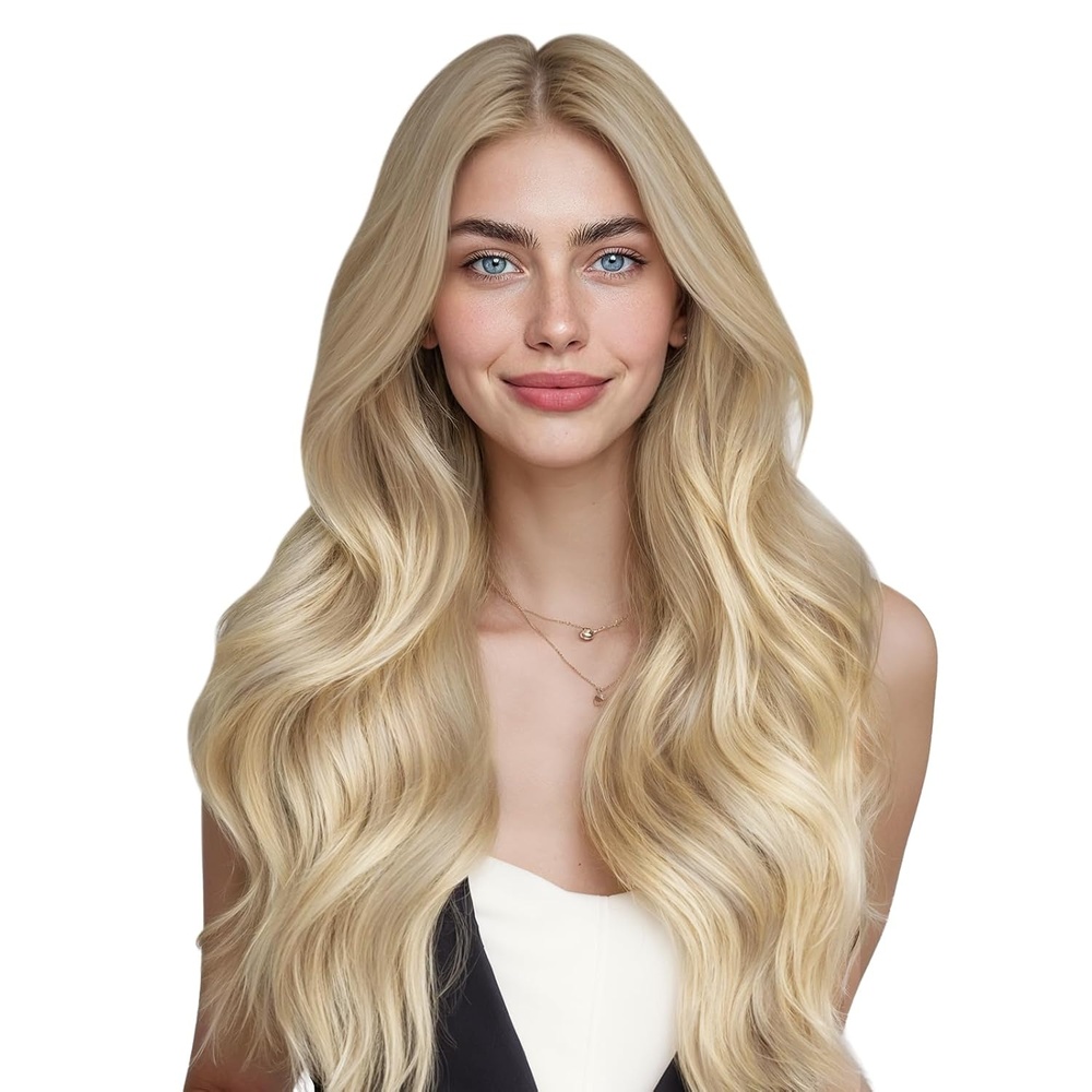 imageWENNALIFE Genius Seamless Tape in Hair Extensions Real Human Hair 18 inch 50g 20pcs Light Ash Brown Tape in Hair Extensions Remy Human Hair Luxury Invisible Straight Hand Tied Inspired Edge Tape ins8cm18E90A Balayage Dirty Blonde to White Blonde