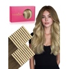 WENNALIFE Genius Seamless Tape in Hair Extensions Real Human Hair, 18 inch 50g 20pcs Light Ash Brown Tape in Hair Extensions Remy Human Hair Luxury Invisible Straight Hand Tied Inspired Edge Tape ins(8cm-#3/8/613 Ombre Walnut Brown to Ash Brown and Bleach Blonde)
