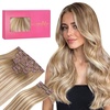 WENNALIFE Clip in Hair Extensions Real Human Hair, 22 Inch 150g 9pcs Human Hair Extensions Clip In Human Hair, Balayage Dirty Blonde with Platinum Ends Hair Extensions