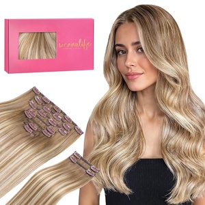 WENNALIFE Clip in Hair Extensions Real Human Hair, 22 Inch 150g 9pcs Human Hair Extensions Clip In Human Hair, Balayage Dirty Blonde with Platinum Ends Hair Extensions