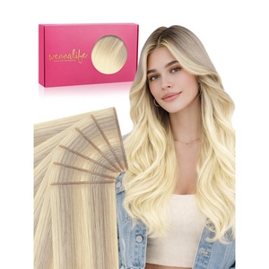 WENNALIFE Genius Seamless Tape in Hair Extensions Real Human Hair, 18 inch 50g 20pcs Light Ash Brown Tape in Hair Extensions Remy Human Hair Luxury Invisible Straight Hand Tied Inspired Edge Tape ins(G-#17/22/60 Ombre Ash Blonde to Golden Blonde Balayage Platinum Blonde)