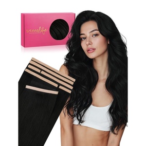 WENNALIFE Genius Seamless Tape in Hair Extensions Real Human Hair, 18 inch 50g 20pcs Light Ash Brown Tape in Hair Extensions Remy Human Hair Luxury Invisible Straight Hand Tied Inspired Edge Tape ins(C-#1 Jet Black)