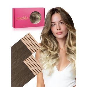WENNALIFE Genius Seamless Tape in Hair Extensions Real Human Hair, 18 inch 50g 20pcs Light Ash Brown Tape in Hair Extensions Remy Human Hair Luxury Invisible Straight Hand Tied Inspired Edge Tape ins(8cm-#9/60 Ombre Sandy Brown to Platinum Blonde)