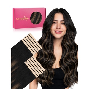WENNALIFE Genius Seamless Tape in Hair Extensions Real Human Hair, 18 inch 50g 20pcs Light Ash Brown Tape in Hair Extensions Remy Human Hair Luxury Invisible Straight Hand Tied Inspired Edge Tape ins(8cm-#1B/6/1B Balayage Natural Black to Chestnut Brown)