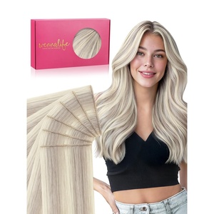WENNALIFE Genius Seamless Tape in Hair Extensions Real Human Hair, 18 inch 50g 20pcs Light Ash Brown Tape in Hair Extensions Remy Human Hair Luxury Invisible Straight Hand Tied Inspired Edge Tape ins(G-#17A/60A Ash Blonde Highlighted Platinum Blonde)