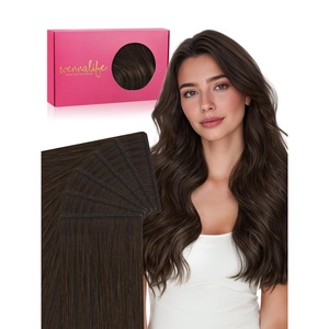 WENNALIFE Genius Seamless Tape in Hair Extensions Real Human Hair, 18 inch 50g 20pcs Light Ash Brown Tape in Hair Extensions Remy Human Hair Luxury Invisible Straight Hand Tied Inspired Edge Tape ins(G-#2A Light Dark Brown)