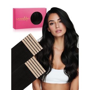 WENNALIFE Genius Seamless Tape in Hair Extensions Real Human Hair, 18 inch 50g 20pcs Light Ash Brown Tape in Hair Extensions Remy Human Hair Luxury Invisible Straight Hand Tied Inspired Edge Tape ins(8cm-#1 Jet Black)