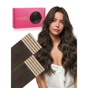 WENNALIFE Genius Seamless Tape in Hair Extensions Real Human Hair, 18 inch 50g 20pcs Light Ash Brown Tape in Hair Extensions Remy Human Hair Luxury Invisible Straight Hand Tied Inspired Edge Tape ins(8cm-#1C Cool Dark Brown)