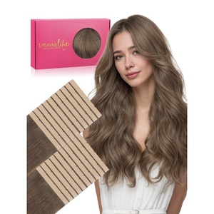 WENNALIFE Genius Seamless Tape in Hair Extensions Real Human Hair, 18 inch 50g 20pcs Light Ash Brown Tape in Hair Extensions Remy Human Hair Luxury Invisible Straight Hand Tied Inspired Edge Tape ins(8cm-#5 Muted Light Brown Brunette)