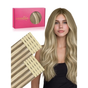 WENNALIFE Genius Seamless Tape in Hair Extensions Real Human Hair, 18 inch 50g 20pcs Light Ash Brown Tape in Hair Extensions Remy Human Hair Luxury Invisible Straight Hand Tied Inspired Edge Tape ins(8cm-#8B/60B Ash Brown with Platinum Blonde Highlights)