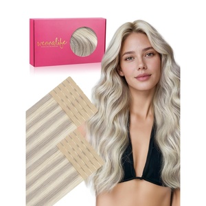 WENNALIFE Genius Seamless Tape in Hair Extensions Real Human Hair, 18 inch 50g 20pcs Light Ash Brown Tape in Hair Extensions Remy Human Hair Luxury Invisible Straight Hand Tied Inspired Edge Tape ins(8cm-#17A/60A Ash Blonde Highlighted Platinum Blonde)