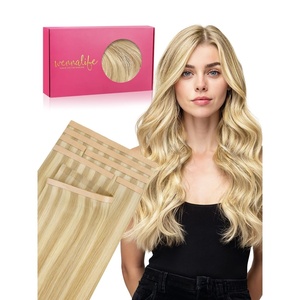 WENNALIFE Genius Seamless Tape in Hair Extensions Real Human Hair, 18 inch 50g 20pcs Light Ash Brown Tape in Hair Extensions Remy Human Hair Luxury Invisible Straight Hand Tied Inspired Edge Tape ins(C-#16/22 Light Blonde Highlighted Golden Blonde)