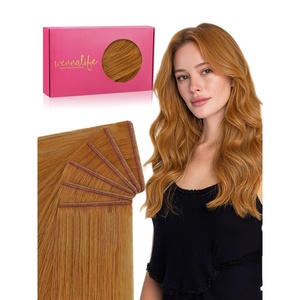 WENNALIFE Genius Seamless Tape in Hair Extensions Real Human Hair, 18 inch 50g 20pcs Light Ash Brown Tape in Hair Extensions Remy Human Hair Luxury Invisible Straight Hand Tied Inspired Edge Tape ins(G-#30 Auburn Ginger)