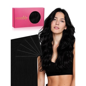 WENNALIFE Genius Seamless Tape in Hair Extensions Real Human Hair, 18 inch 50g 20pcs Light Ash Brown Tape in Hair Extensions Remy Human Hair Luxury Invisible Straight Hand Tied Inspired Edge Tape ins(G-#1 Jet Black)