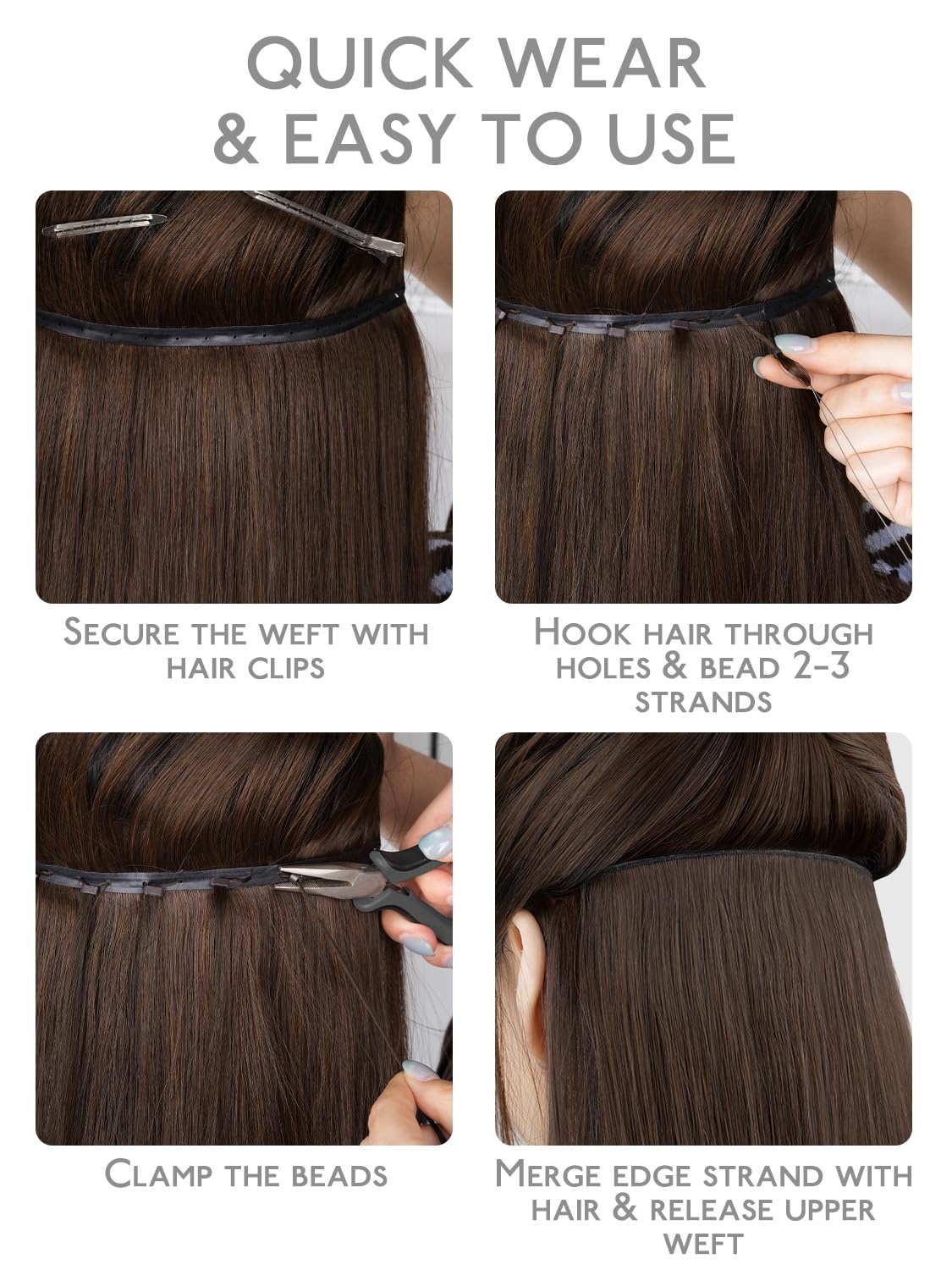 image:imageWENNALIFE 3PCS Butterfly Weft Hair Extensions Human Hair 14 Inch 80g Balayage Dark Brown Mixed Chestnut Brown Genius Sew in Hair Extensions Real Human Hair Add Volume and Length Invisible ExtensionsD1622 Light Blonde Highlighted Golden Blonde