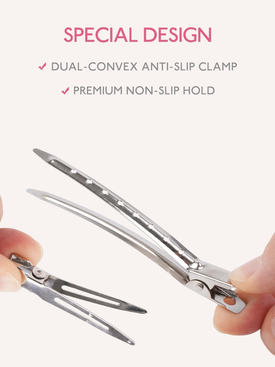 image:imageWENNALIFE 45cm amp 9cm Duck Bill Clips 40 PCS Metal Alligator Curl Hair Clips with Holes Stainless Steel Sectioning Clips for Hair Cutting Styling amp Coloring Strong Grip RustResistant SilverDKBCLIP