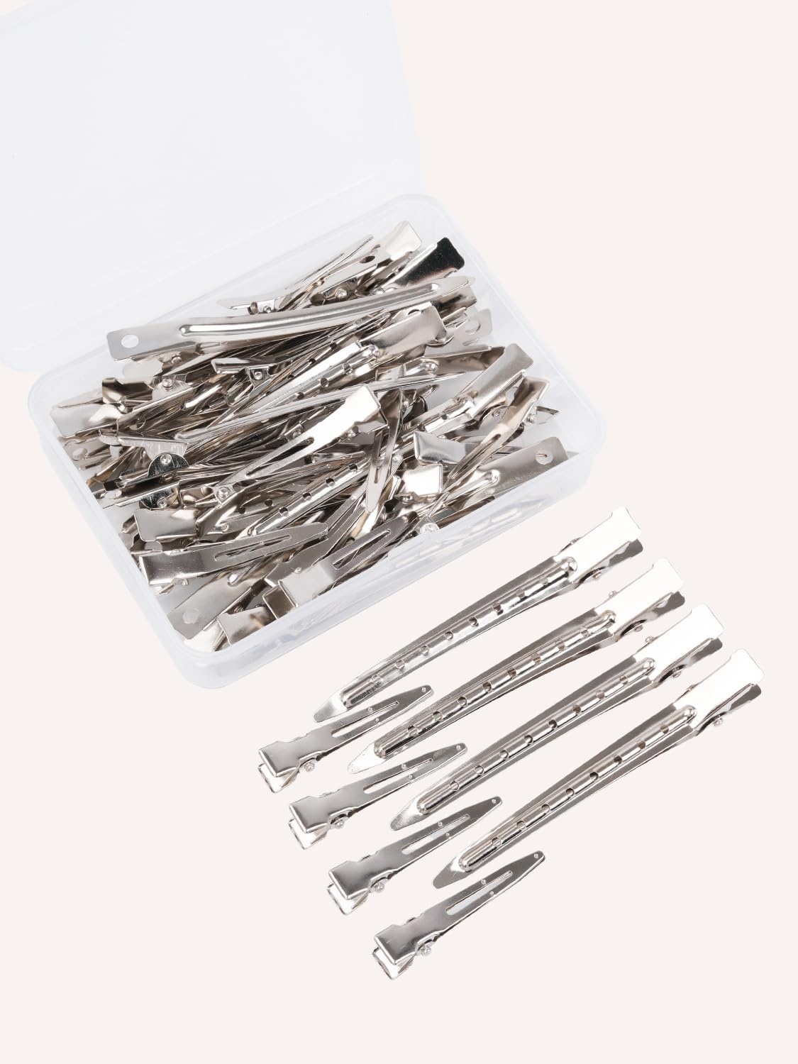 image:imageWENNALIFE 45cm amp 9cm Duck Bill Clips 40 PCS Metal Alligator Curl Hair Clips with Holes Stainless Steel Sectioning Clips for Hair Cutting Styling amp Coloring Strong Grip RustResistant SilverDKBCLIP