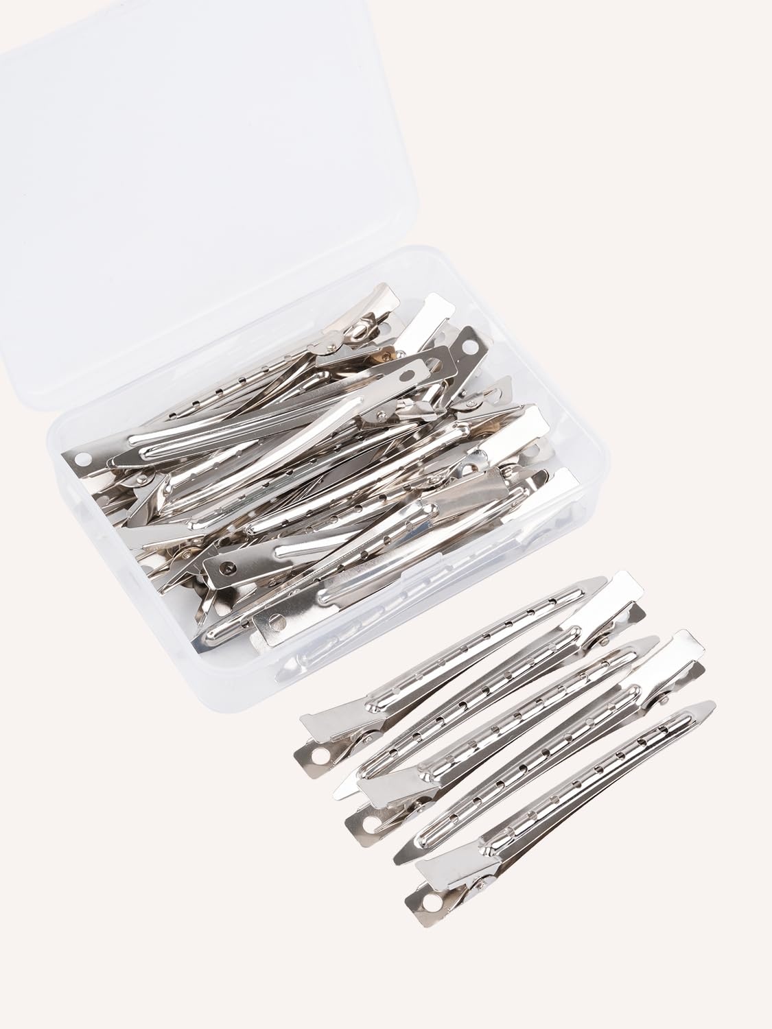 image:imageWENNALIFE 45cm amp 9cm Duck Bill Clips 40 PCS Metal Alligator Curl Hair Clips with Holes Stainless Steel Sectioning Clips for Hair Cutting Styling amp Coloring Strong Grip RustResistant SilverDKBCLIP