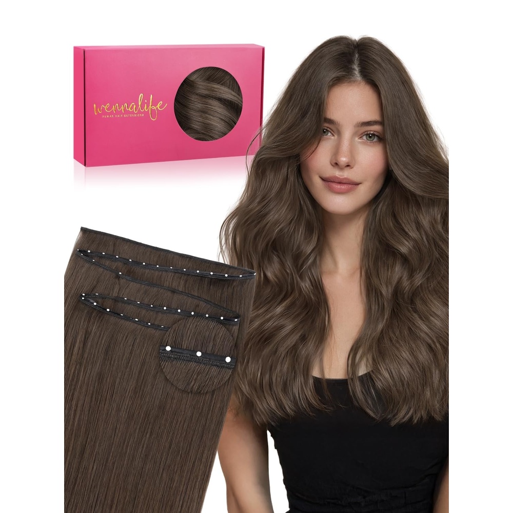 image:imageWENNALIFE 3PCS Butterfly Weft Hair Extensions Human Hair 14 Inch 80g Balayage Dark Brown Mixed Chestnut Brown Genius Sew in Hair Extensions Real Human Hair Add Volume and Length Invisible ExtensionsD5 Muted Light Brown Brunette