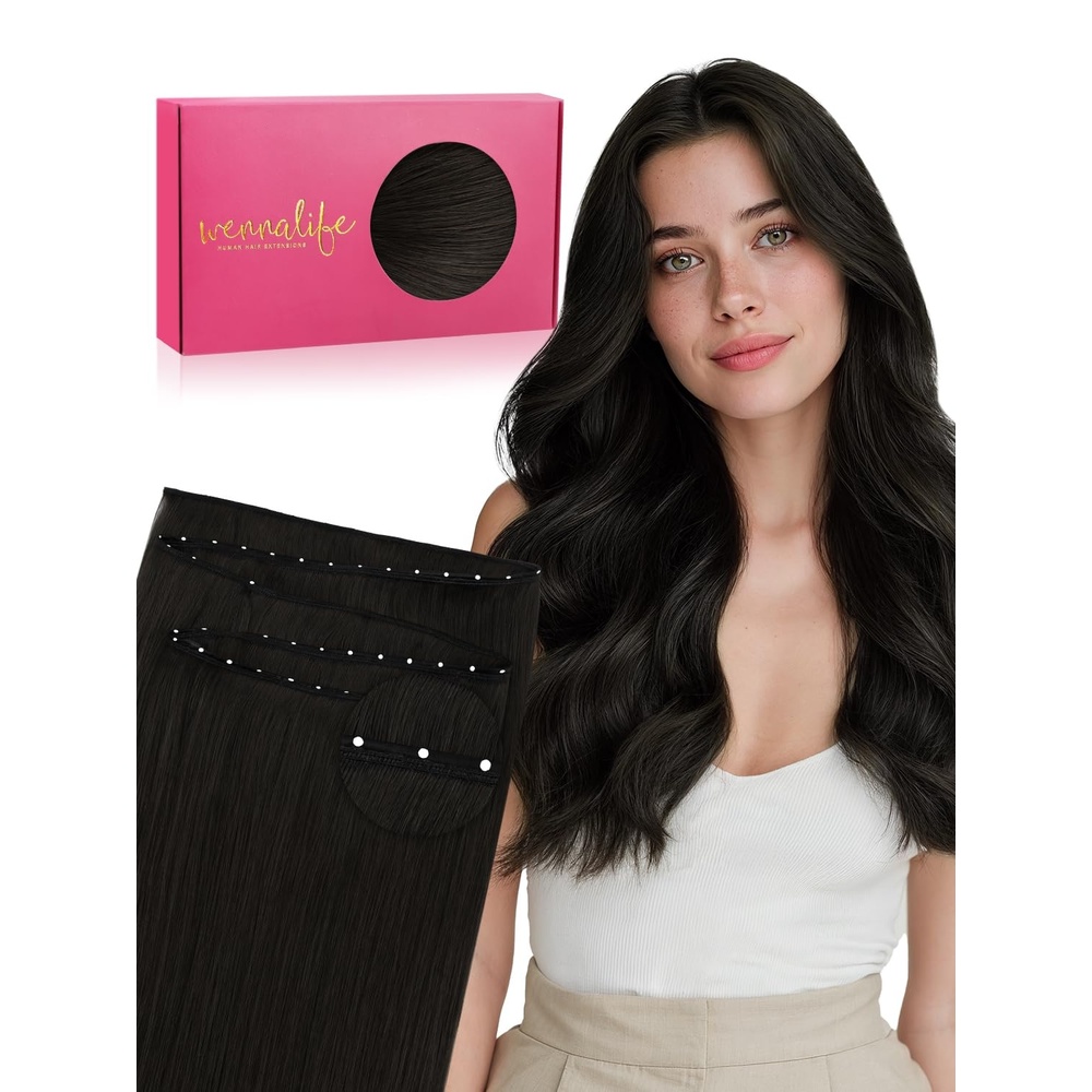image:imageWENNALIFE 3PCS Butterfly Weft Hair Extensions Human Hair 14 Inch 80g Balayage Dark Brown Mixed Chestnut Brown Genius Sew in Hair Extensions Real Human Hair Add Volume and Length Invisible ExtensionsD1B Natural Black