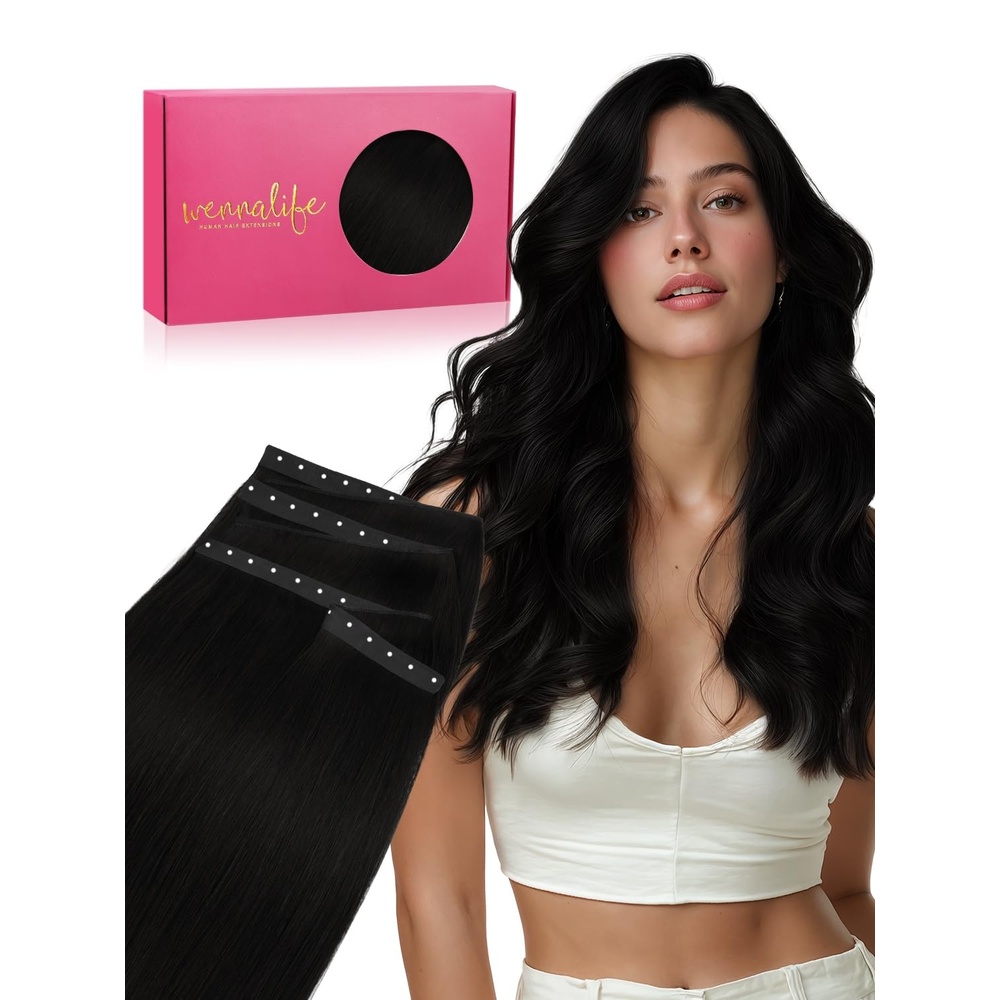 image:imageWENNALIFE 3PCS Butterfly Weft Hair Extensions Human Hair 14 Inch 80g Balayage Dark Brown Mixed Chestnut Brown Genius Sew in Hair Extensions Real Human Hair Add Volume and Length Invisible Extensions1 Jet Black