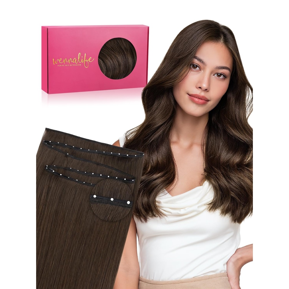 image:imageWENNALIFE 3PCS Butterfly Weft Hair Extensions Human Hair 14 Inch 80g Balayage Dark Brown Mixed Chestnut Brown Genius Sew in Hair Extensions Real Human Hair Add Volume and Length Invisible ExtensionsD4274 Balayage Chocolate Brown to Caramel Blonde