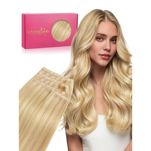 WENNALIFE 3PCS Butterfly Weft Hair Extensions Human Hair 14 Inch 80g Balayage Dark Brown Mixed Chestnut Brown Genius Sew in Hair Extensions Real Human Hair Add Volume and Length Invisible Extensions(#16/22 Light Blonde Highlighted Golden Blonde)