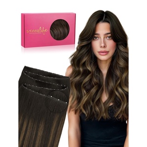 WENNALIFE 3PCS Butterfly Weft Hair Extensions Human Hair 14 Inch 80g Balayage Dark Brown Mixed Chestnut Brown Genius Sew in Hair Extensions Real Human Hair Add Volume and Length Invisible Extensions(D-#2 Dark Brown)