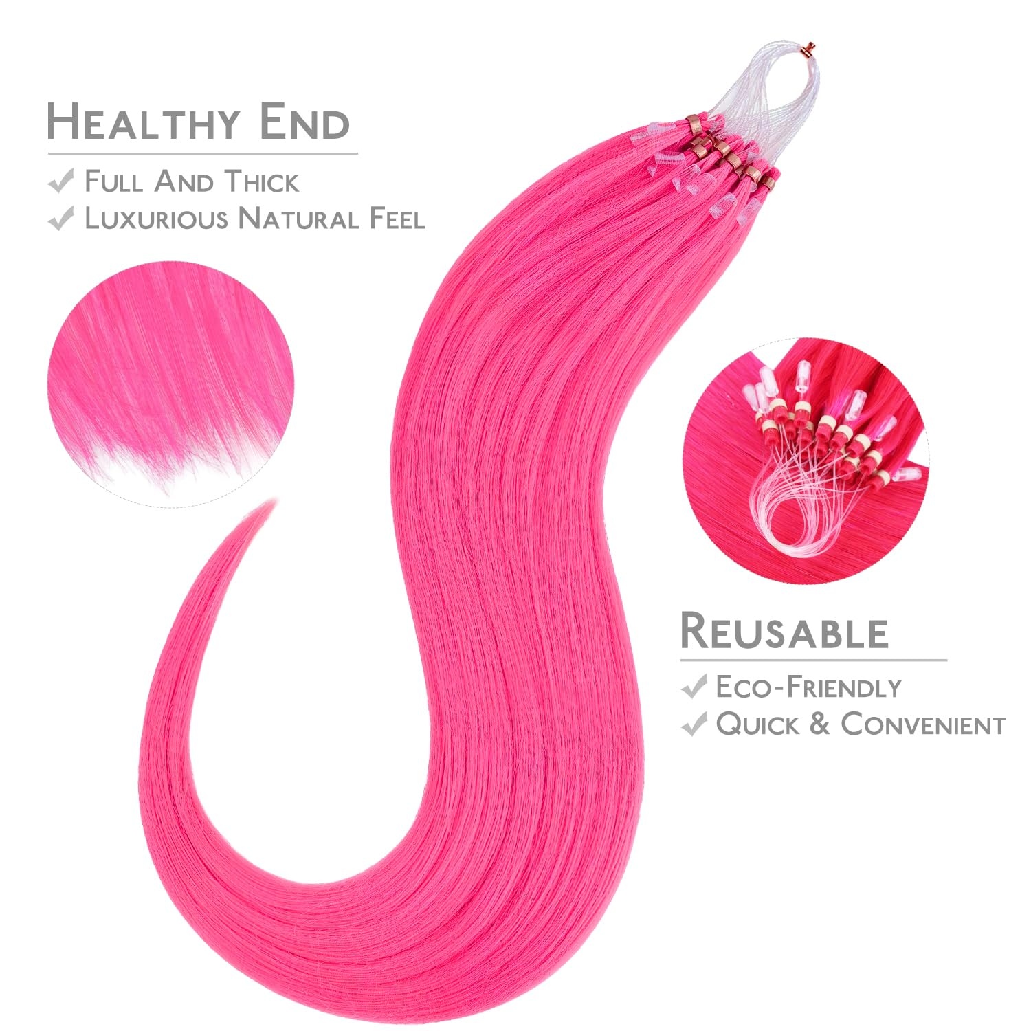 image:imageWENNALIFE Microlink Hair Extensions Human Hair 25g 25s 14 inch Hot Pink Remy Hair Microbead Micro Link Microloop Microring Invisible Straight Natural Fusion Installation
