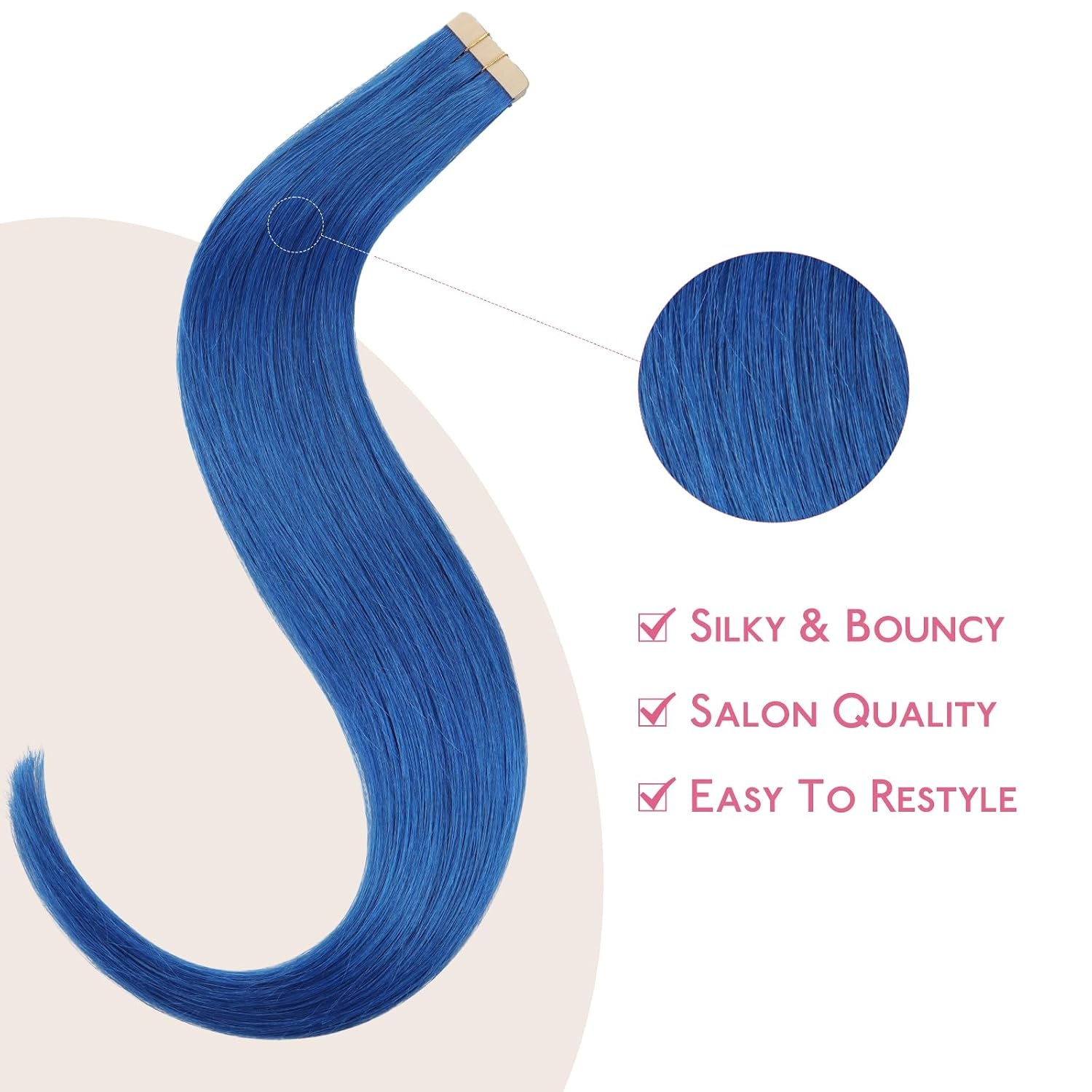 image:imageWENNALIFE Tape in Hair Extensions Human Hair Blue Tape in Extensions 10pcs 25g 14 inch Remy Invisible Tape Ins Straight Colored Soft Real Human Hair Tape in Extensions Refill Set Extensions