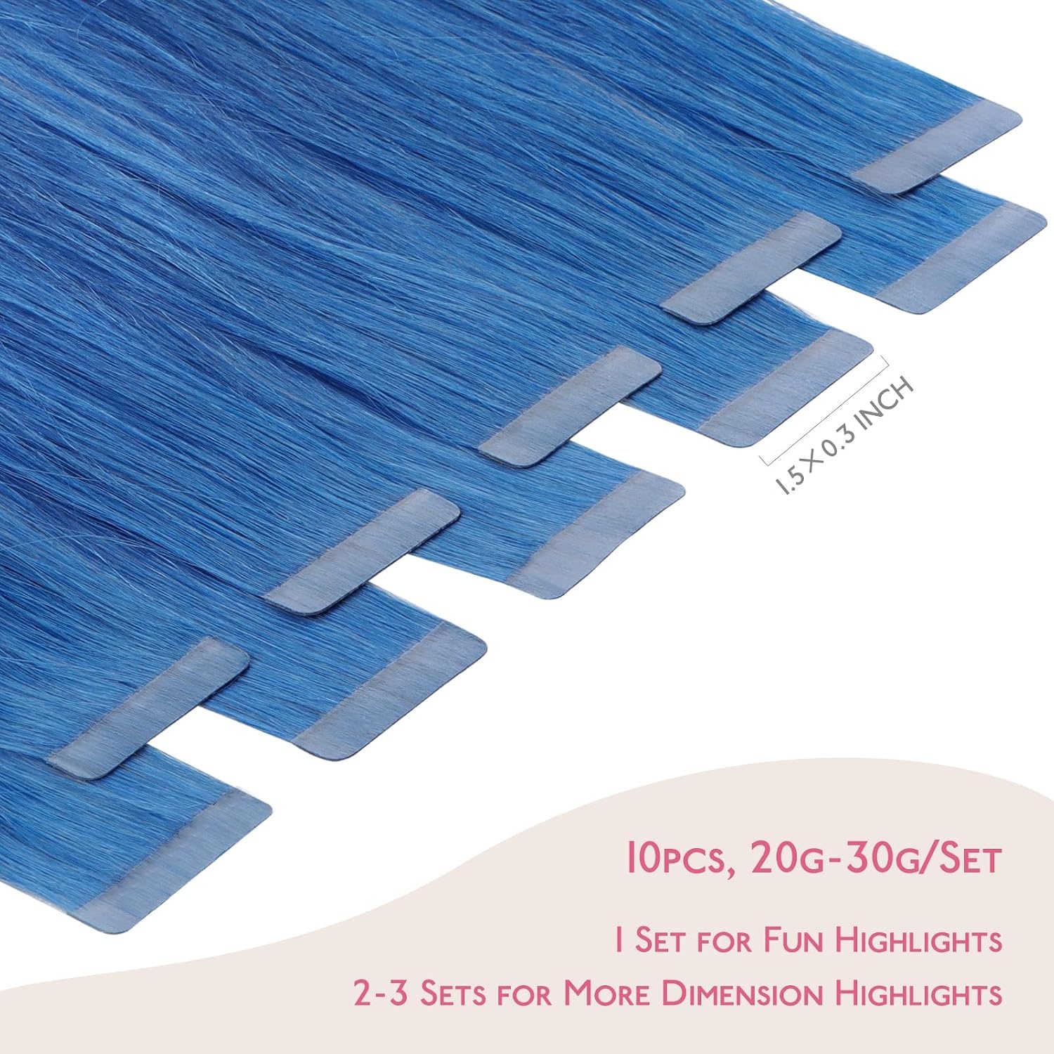 image:imageWENNALIFE Tape in Hair Extensions Human Hair Blue Tape in Extensions 10pcs 25g 14 inch Remy Invisible Tape Ins Straight Colored Soft Real Human Hair Tape in Extensions Refill Set Extensions