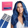 WENNALIFE Tape in Hair Extensions Human Hair Blue Tape in Extensions, 10pcs 25g 14 inch Remy Invisible Tape Ins Straight Colored Soft Real Human Hair Tape in Extensions Refill Set Extensions