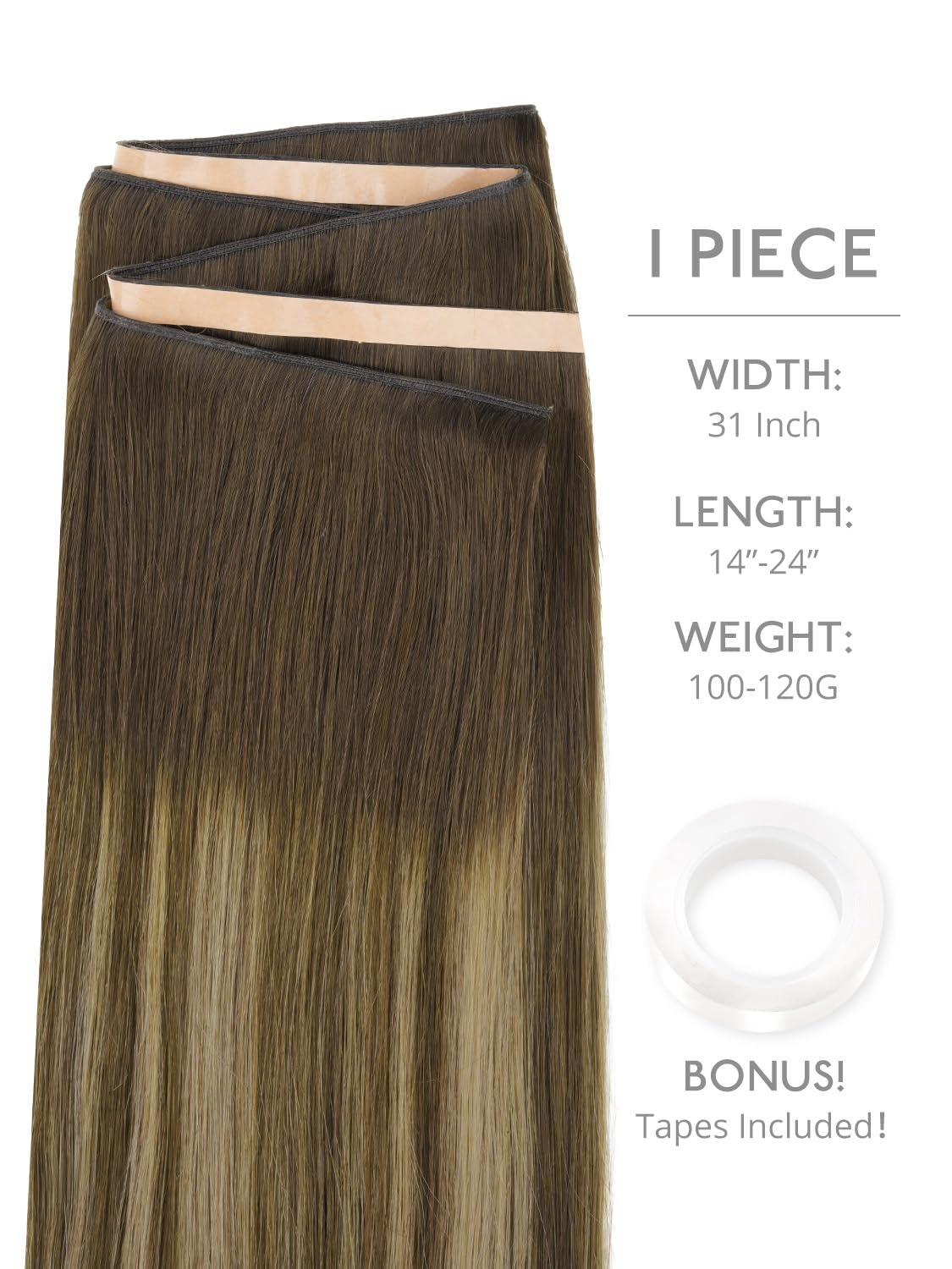 image:imageWENNALIFE Genius Weft Tape in Hair Extensions Human Hair 18 Inch 60g Natural Black Tape Ins Luxury Remy Hair Extensions Invisible Fuller Volume Reusable 10 Wide Weft4274 Balayage Chocolate Brown to Caramel Blonde