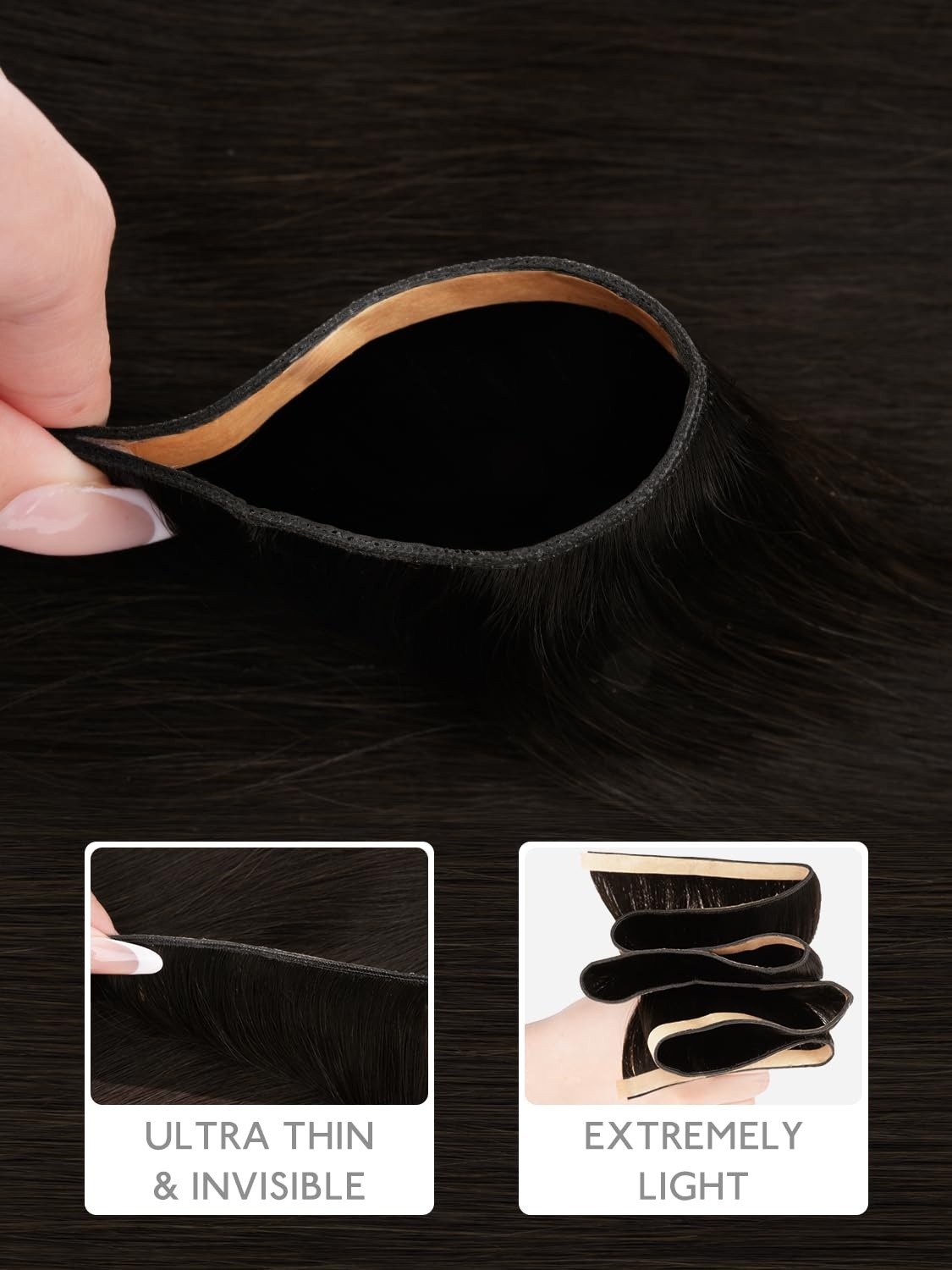 image:imageWENNALIFE Genius Weft Tape in Hair Extensions Human Hair 18 Inch 60g Natural Black Tape Ins Luxury Remy Hair Extensions Invisible Fuller Volume Reusable 10 Wide Weft2 Dark Brown