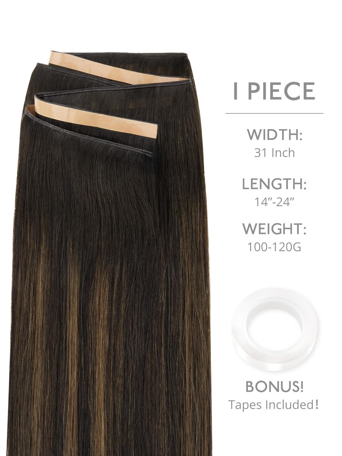 image:imageWENNALIFE Genius Weft Tape in Hair Extensions Human Hair 18 Inch 60g Natural Black Tape Ins Luxury Remy Hair Extensions Invisible Fuller Volume Reusable 10 Wide Weft262 Balayage Dark Brown Mixed Chestnut Brown