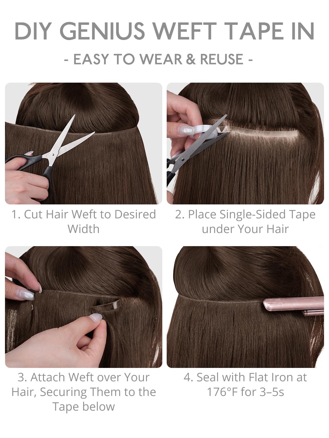 image:imageWENNALIFE Genius Weft Tape in Hair Extensions Human Hair 18 Inch 60g Natural Black Tape Ins Luxury Remy Hair Extensions Invisible Fuller Volume Reusable 10 Wide Weft4 Chocolate Brown