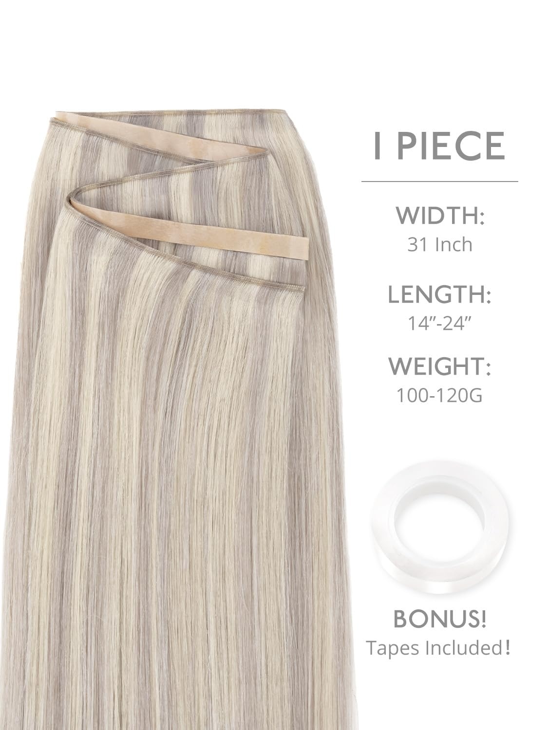 image:imageWENNALIFE Genius Weft Tape in Hair Extensions Human Hair 18 Inch 60g Natural Black Tape Ins Luxury Remy Hair Extensions Invisible Fuller Volume Reusable 10 Wide Weft17A60A Ash Blonde Highlighted Platinum Blonde