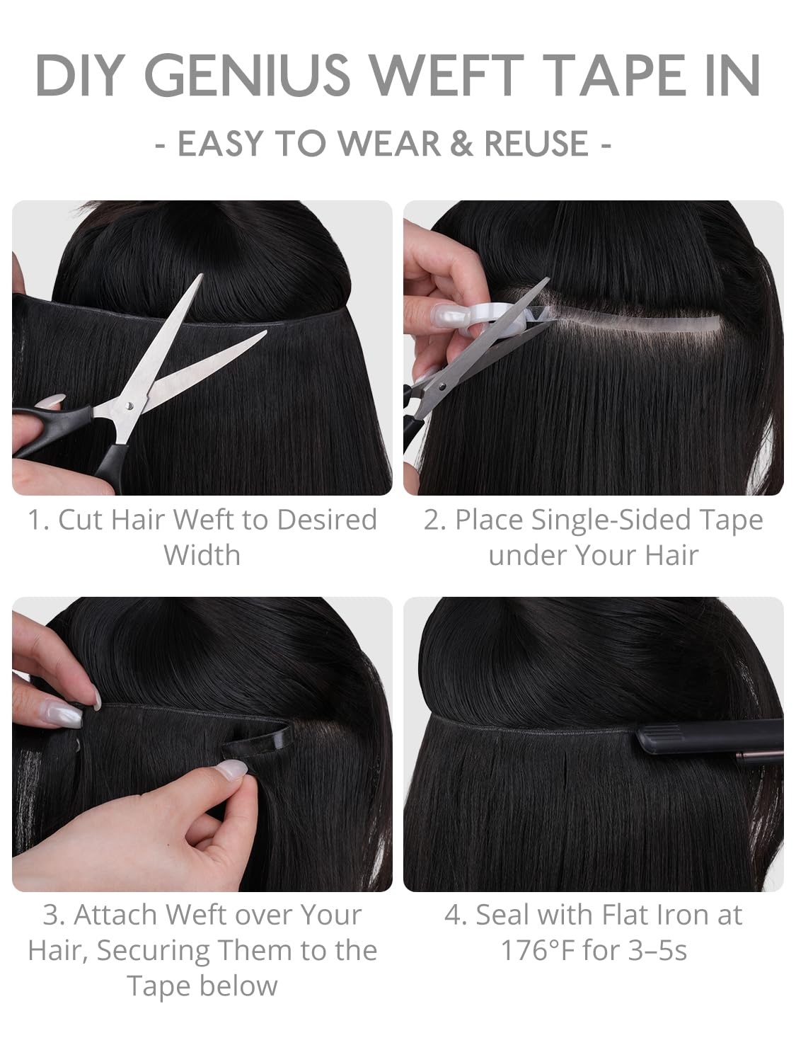 image:imageWENNALIFE Genius Weft Tape in Hair Extensions Human Hair 18 Inch 60g Natural Black Tape Ins Luxury Remy Hair Extensions Invisible Fuller Volume Reusable 10 Wide Weft17A60A Ash Blonde Highlighted Platinum Blonde