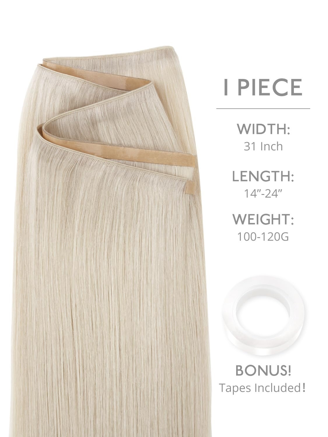 image:imageWENNALIFE Genius Weft Tape in Hair Extensions Human Hair 18 Inch 60g Natural Black Tape Ins Luxury Remy Hair Extensions Invisible Fuller Volume Reusable 10 Wide Weft60A Platinum Blonde