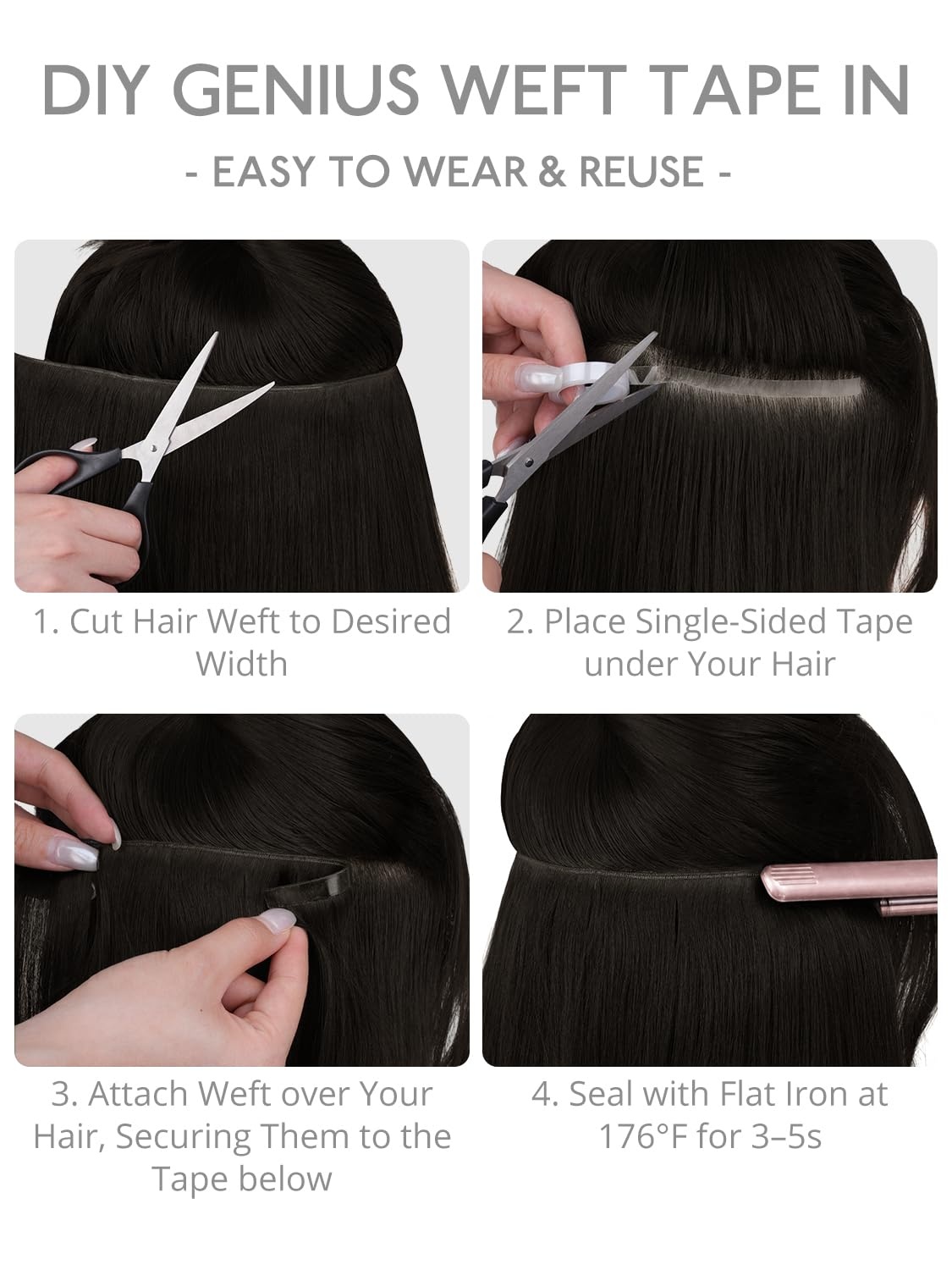image:imageWENNALIFE Genius Weft Tape in Hair Extensions Human Hair 18 Inch 60g Natural Black Tape Ins Luxury Remy Hair Extensions Invisible Fuller Volume Reusable 10 Wide Weft1B Natural Black