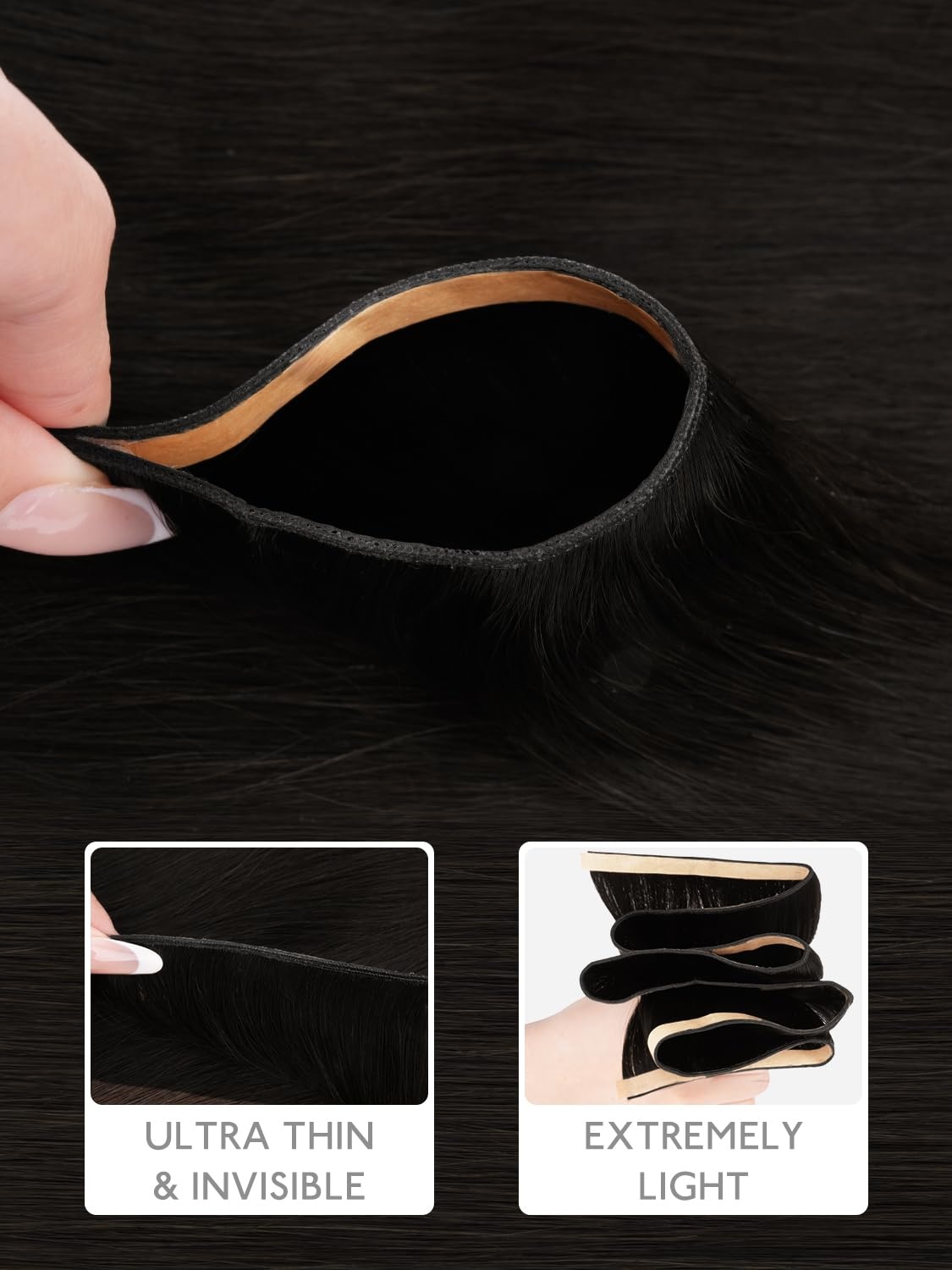 image:imageWENNALIFE Genius Weft Tape in Hair Extensions Human Hair 18 Inch 60g Natural Black Tape Ins Luxury Remy Hair Extensions Invisible Fuller Volume Reusable 10 Wide Weft1B Natural Black